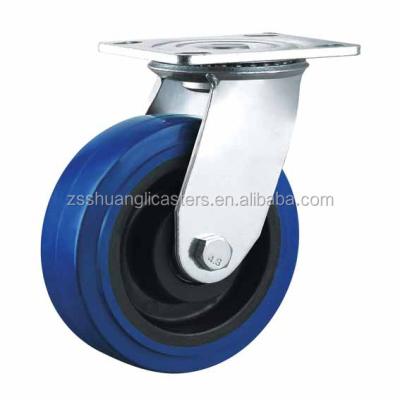 China Heavy Duty Hand Trolley Wheel Caster Wheel Swivel Plate 150mm 6 Inch Elastic Rubber Trolley Wheels for sale