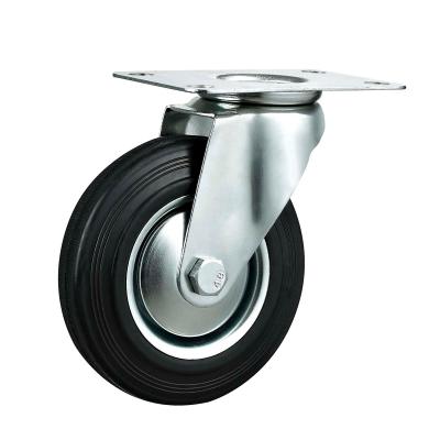 China Flat Free Industry 5 Inch Caster Wheel Swivel Cart Black Platform Cart Rubber Wheels for sale