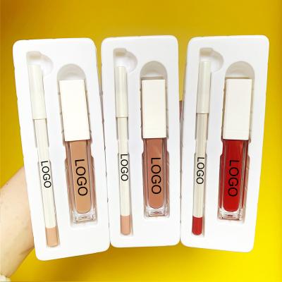 China Glossy popular private label liquid matte lipstick make your own logo liquid lipstick and lipliner set for sale