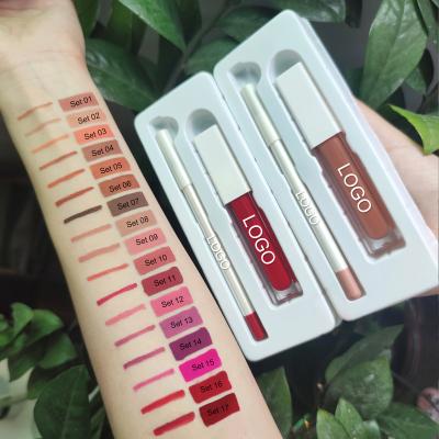 China Matte Lipstick Gloss Set Custom Waterproof Lip Liner Pencil Makeup Gift Lip Gloss Lip Kit Sets for sale