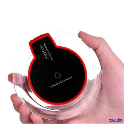 China Mobile Phone Qi Wireless Charger With LED Light Shape Crystal Transparent Wireless Charger For iPhone for sale