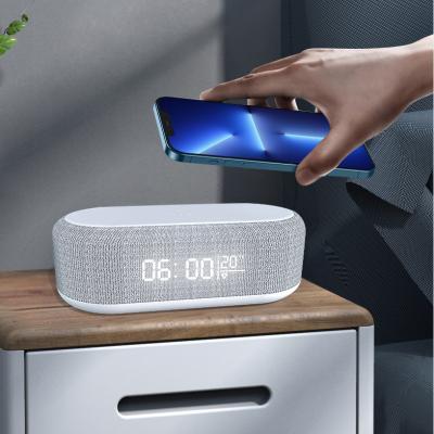 China Creative Mobile Phone Tablet Charging Voice Control Led Fashion Wooden Mute Alarm Clock Digital Wireless Charging Bedroom Light Alarm Clock for sale