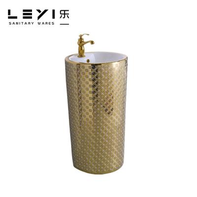 China Easy Clean Sanitary Ware One Piece Round Bathroom Pedestal Sink Ceramic Sink Basin for sale