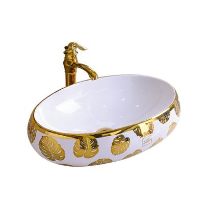 China Durable European Bathroom Sinks For Hotel Supplier China Oval Bowl Basin Gold Ceramic Sink for sale