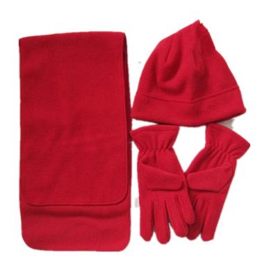 China Custom Polyester Factory Price Winter Knitted 3 Piece Fleece Hat Scarf Sets For Winter for sale