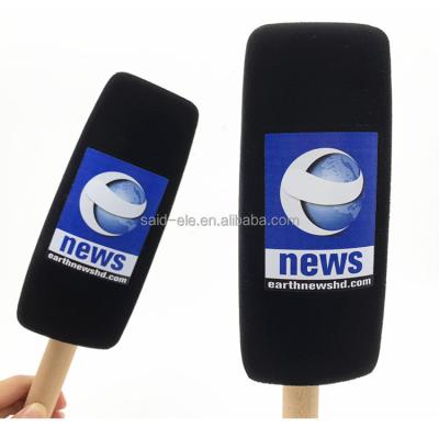 China Headset Microphone CCTV HD Earth News MIC Foam Windscreen Printed Logo Reporter Wireless Microphone Sponge Cover for sale