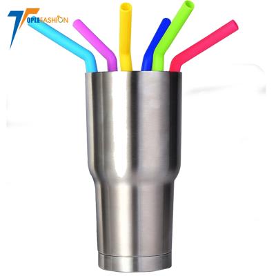 China Sustainable Reusable Angled Silicone Smoothie Drinking Straw with Cleaning Brushes for Bottles and Cups for sale