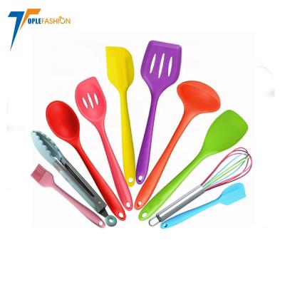 China 10 Pcs Food Grade Kitchen Dinnerware Set Sustainable Colorful Silicone Kitchen Utensils for sale