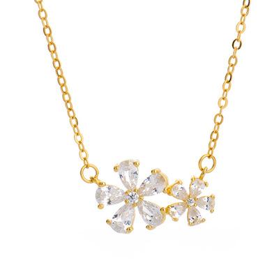 China FASHIONABLE Delicate 925 Sterling Silver Double CZ Flower Necklace Clavicle Chain Necklace for sale