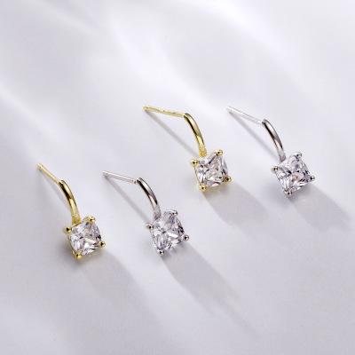 China Tasty FASHIONABLE 925 Sterling Silver Square Zircon Earrings Diamond Charm Earrings Jewelry tiny minimalist for sale