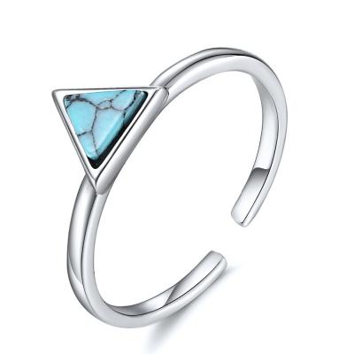 China FASHIONABLE Ladies Open Ring Korean 925 Silver Triangle Turquoise Blue Ring for sale