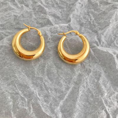 China Trendy Stainless Steel Hoop Earrings Huggie Moon Shape 18k Gold Plated Earrings for sale