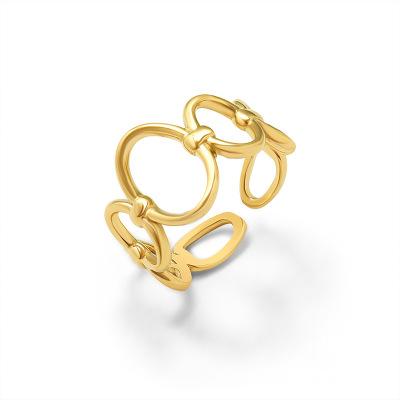 China TRENDY 18k Gold Plated Stainless Steel Rings Open Geometric Oval Finger Rings for sale