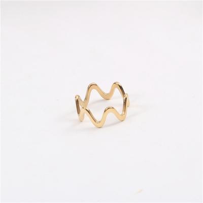 China CLASSIC Trendy Stainless Steel Gold Plated Wave Ring Ladies Ring Personalized Stainless Steel Thin for sale