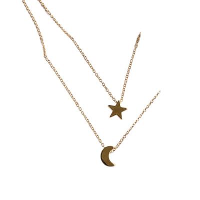 China 2019 New Fashion BOHEMIA Star Moon Two Layer Chain Pending Necklaces Brass Chain Necklace Gold and Silver Jewelry For Women Girl for sale