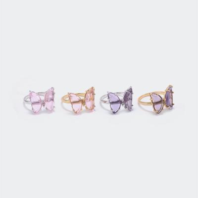 China New Cute Adjustable Butterfly Ring Brass Crystal Glass Butterfly Open Ring Women Wedding Party Jewelry for sale