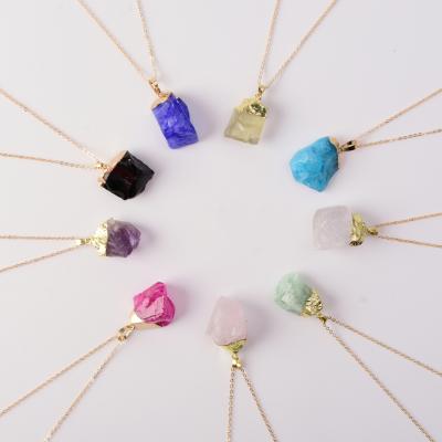 China Fashion Trendy Jewelry Rainbow Stone Initial Crystal Gold Filled Blue Natural Crystal Necklace Pendant Druzy for sale