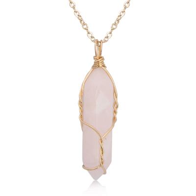 China FASHIONABLE Natural Stone Crystal Necklace Hand-wrapped Hexagonal Pillar Pendant Necklace for sale