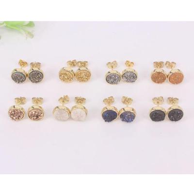 China \2021 Summer 10mm Druzy Earrings Natural Gold Filled Druzy Rim Vintage Wedding Agate Stone Druzy Earrings for sale