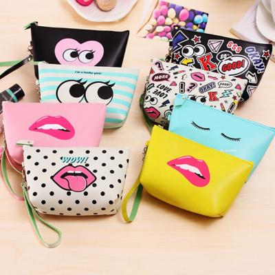 China 8 Colors PVC Leather Cosmetic Bag Eco-friendly Lip Print New Fashion for sale