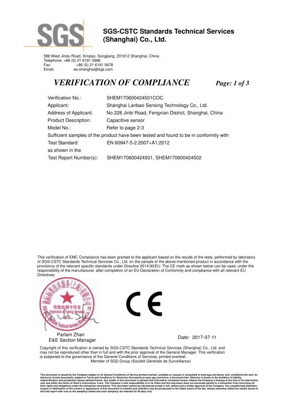 CE - Shanghai Lanbao Sensing Technology Co., Ltd.