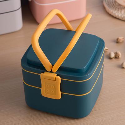 China Double-layer 1300ml Microwavable Plastic Portable Bento Kids Lunch Box With Spoon for sale