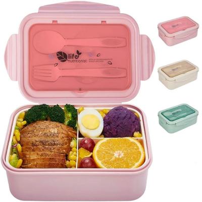 China 1400ML 3 Compartments Sustainable Kids Plastic Lunch Box With Spoon And Fork for sale