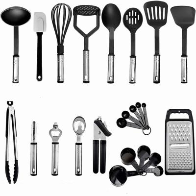 China Sustainable Kitchen Utensil Set 24 Nylon And Stainless Steel Utensil Set Nonstick And Heat Resistant Cookware Set for sale