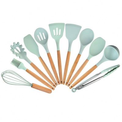 China Amazon Viable Hot Seller Natural Wooden Cooking Tool Silicone Kitchen Utensil Set for sale