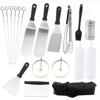 China Set of 17 PCS Easily Cleaned Griddle Accessories with Metal Spatula, Scraper, Egg Rings, Cleaning Kit and Carry Bag for sale