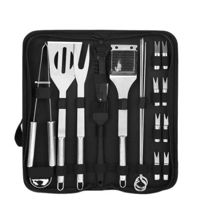 China Easily Cleaned 18pcs Stainless Steel BBQ Tool Kit Utensil Sets Include Bottle Opener And Silicone Brush for sale