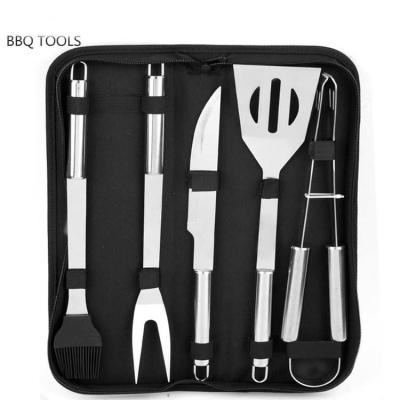 China Easily Cleaned 5pcs Stainless Steel Handle BBQ Tool Kit Grill Accessories With Oxford Bags for sale