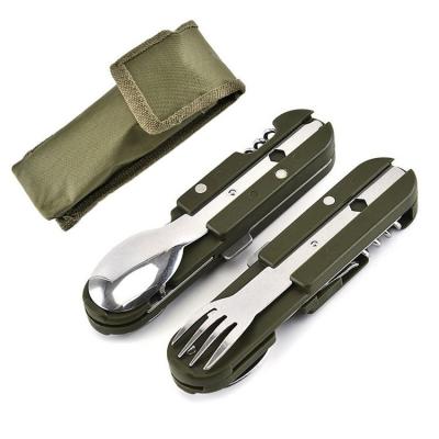 China Disposable Portable 5 in 1 Outdoor Camping Utensil Cutlery Set Including Spoon, Fork, Knife and Bottle Opener for sale