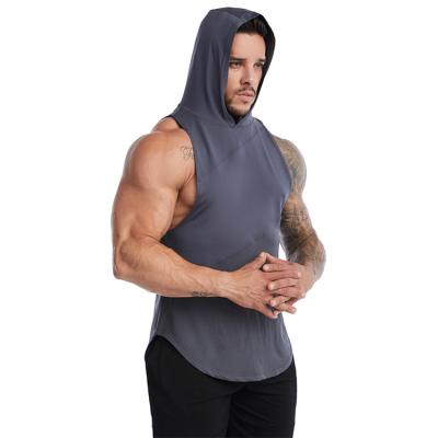 China QUICK DRY Hot Selling Mens Workout Tank Top Bodybuilding Hooded Muscle Cut Out T-shirt Gym Sleeveless Hoodies for sale