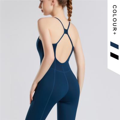 China 2021 Bodycon Private Label Solid Color Fitness Compression Workout Jumpsuit Breathable Back Strappy Sports Yoga One Piece Sets for sale