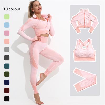 China New Design Breathable Seamless Long Sleeve Crop Top Custom High Waist Yoga Sets Fitness Women Workout Sets for sale