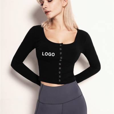 China Custom Women's Breathable Athletic V-Neck Long Sleeve Tie Workout Sports Yoga Shirts Tops for sale