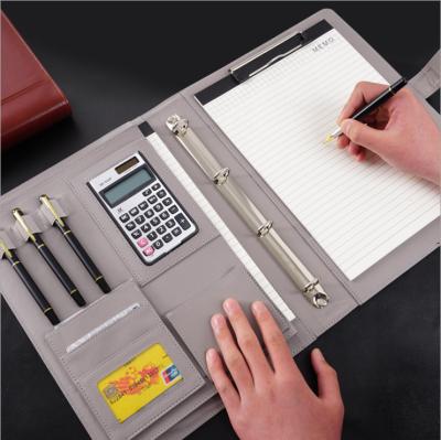 China Custom Logo Leather Business A4 Size Office Manager Magnetic Leather Folder Folder With Button for sale