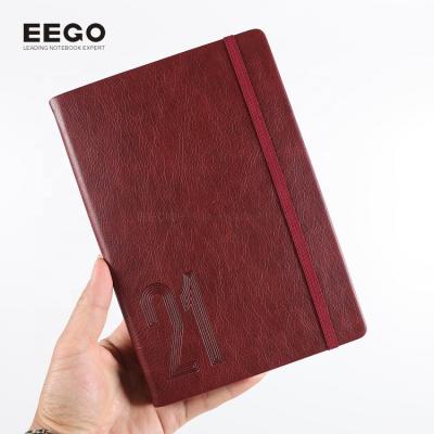 China 2021 planner good quality stylish leather calendar notebook a5 blue PU hardcover notebook diary diaries for sale