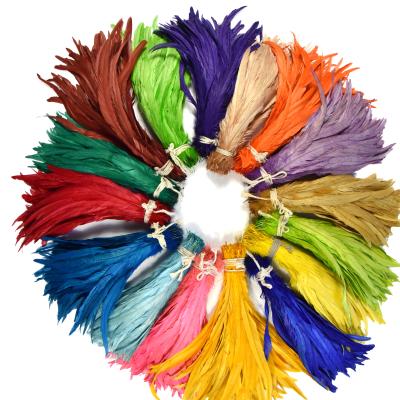 China Material Fashionable Dyed Decoration Feather China Color Rooster Saddle Feather Stringed for sale