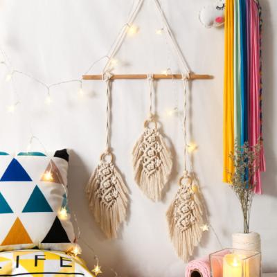 China INS Tassel Tapestry Cotton Wood Handwoven Yarn Hanging In Living Room Bedroom Leaf Bohemian Wall Hanging for sale