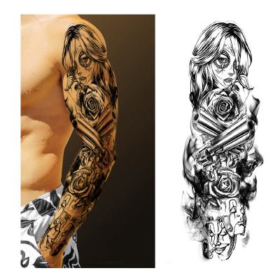 China 2021 Temporary New Custom 3D Temporary Tattoo Henna Tattoo Stickers Waterproof Gun Rose Skull Design Extended ARM Stencils for sale