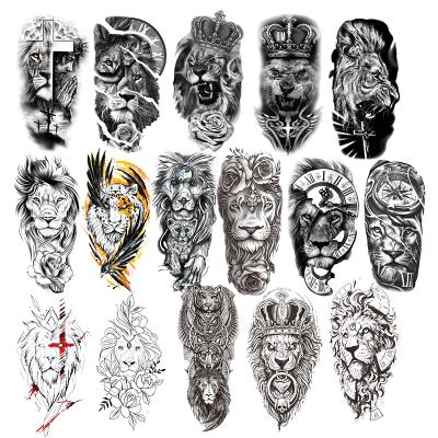 China Temporary Men Waterproof Temporary Tattoo Paper Sticker Ink Lion King Animal Paste Non-Toxin Cool Realistic Extended Arm Leg Tattoo Back Stick for sale