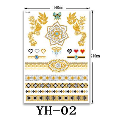 China Temporary Waterproof Temporary Tattoos Sticker Mehndi Tattoo Sticker Gold Silver Foil Metal Chain Bracelet Anklet Necklace Gold Body Art for sale