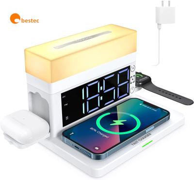 China Tablet 3 in 1 wireless charging station, with alarm clock and detachable touch night light, 15W fast charging station for iPhone for sale