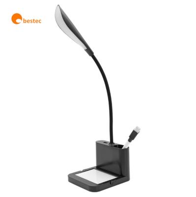 China Modern Flexible LED Desk Lamp with Brush Pot and Mobile Phone Holder USB Rechargeable Table Lamp for Reading for sale