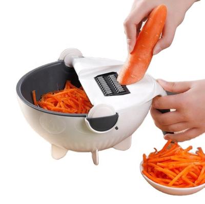 China New Design Sustainable Multifunction Online Vegetable Cutter Slicer 8-in-1 Accessories Kitchen Drain Basket Double Rotary Vegetable Cutter for sale