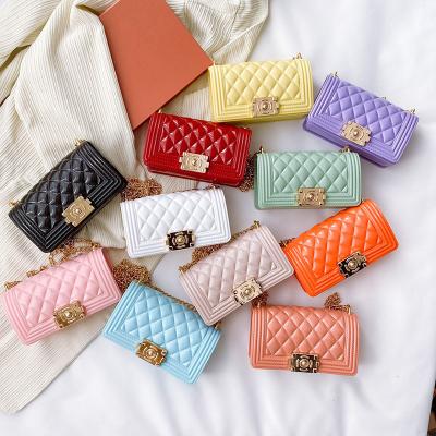 China Fashion Kid's Jelly Bags Summer Shopping Outside Cross - Small Shiny Shoulder Mini Jelly Purses Body Purse and PVC Chains Stylish Handbags for sale