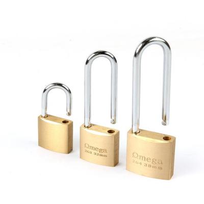 China Anti Cut 56mm Long Leg Shackle Warehouse Waterproof Extra Brass Padlock Security U Shaped Brass Padlock For Doors for sale