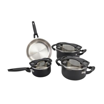 China Sustainable Black Coating Cookware Sets Cooking Pot Stainless Steel Cookware Set for sale